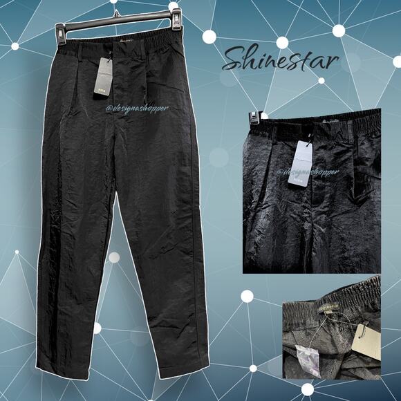 Shinestar Black Pinch Pleat Button Fly Pants - comfortable casual Med NWT - Picture 4 of 4